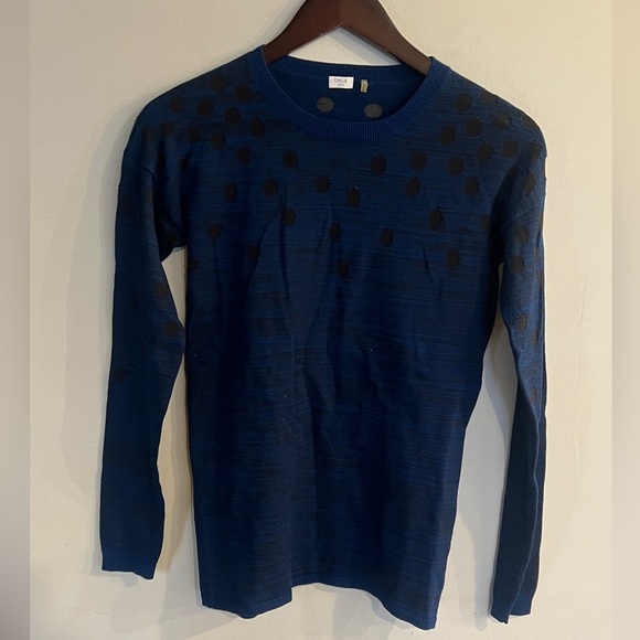 BELA NYC Women’s Dark Blue Polkadot Pima Cotton Blend Crewneck Sweater Size S - Picture 1 of 5